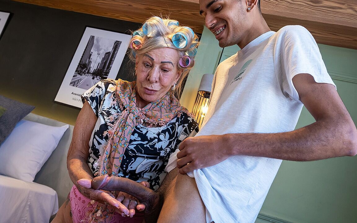 Thumbnail of Nandy, a tattooed 79 year old granny totally shocked by a big dick